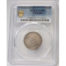 AUSTRALIA 1924 M . ONE 1 SHILLING . PCGS AU50